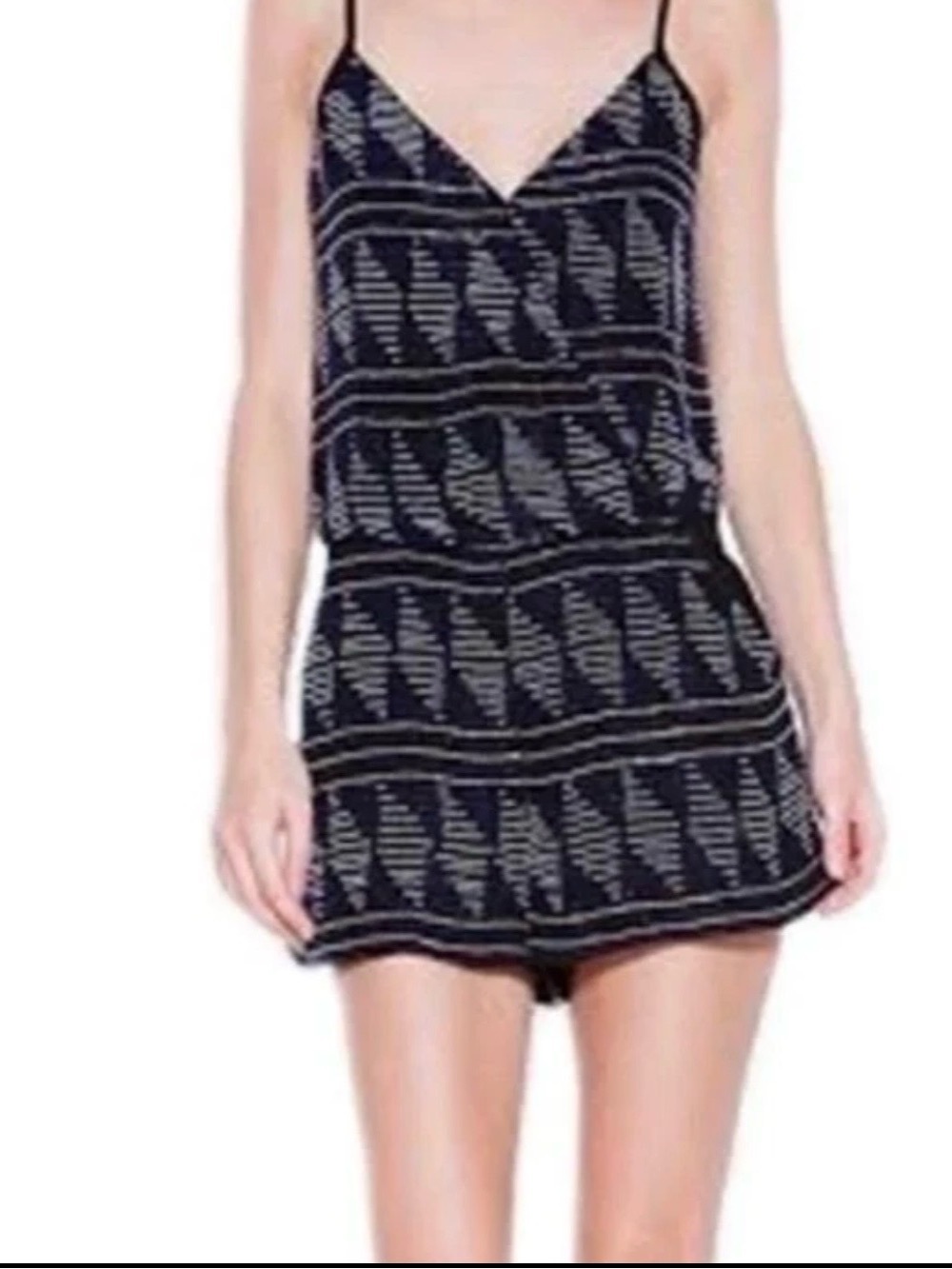 Parker Women’s Black / Blue/ White Beaded Spaghetti Strap Jumpsuit Romper Sz. XS